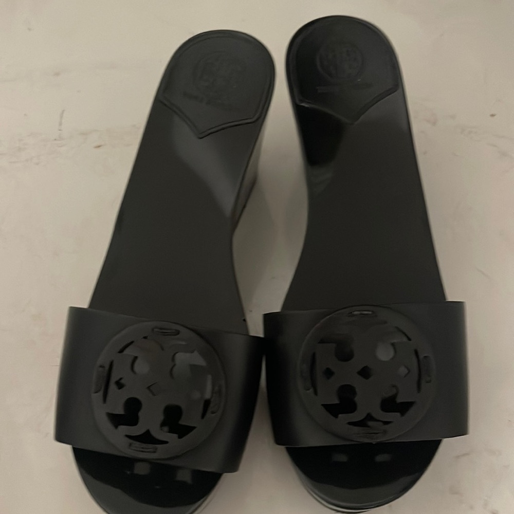 Tory Burch Black Wedge Slide Sandals